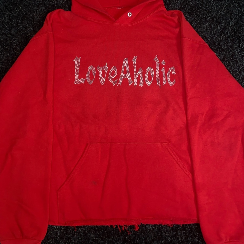 LoveAholic Red Rhinestone Hoodie